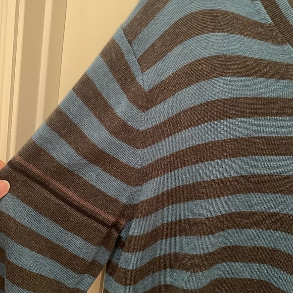 Perry Ellis V-Neck Merino Wool Blend Striped Sweater,Men’s Size M Blue & Black - Picture 4 of 13